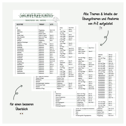 Sachverzeichnis Übungsthemen
