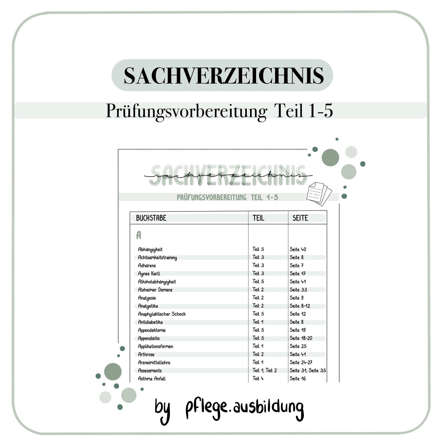 Sachverzeichnis Prüfungsvorbereitungen