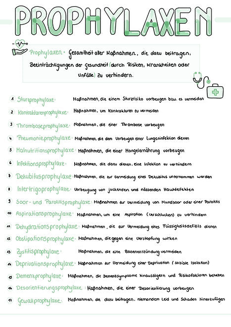 Prophylaxen in der Pflege PFLEGELERNZETTEL